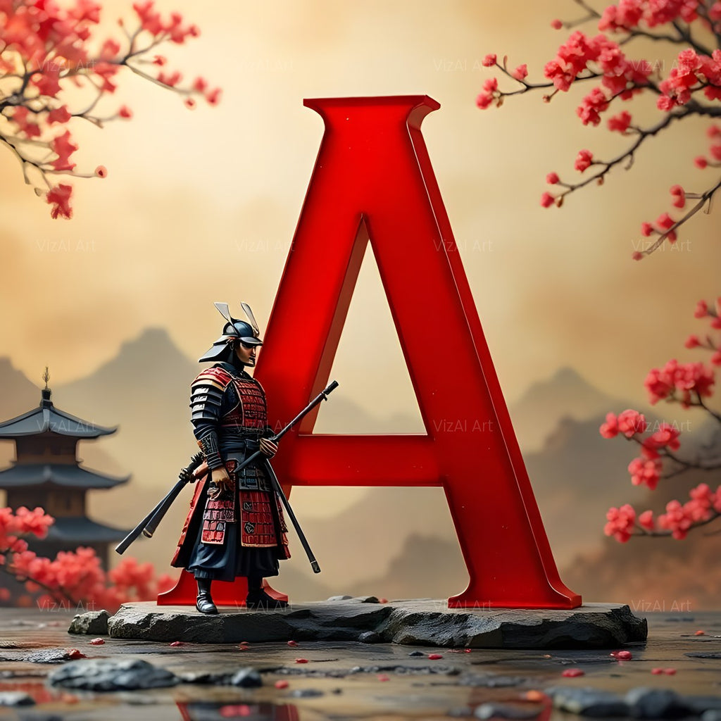 Samurai Blossom alphabet — printable letter A