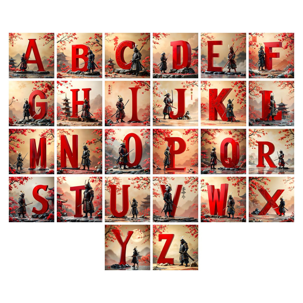 Samurai Blossom alphabet — all 26 letters A to Z, choose any single letter