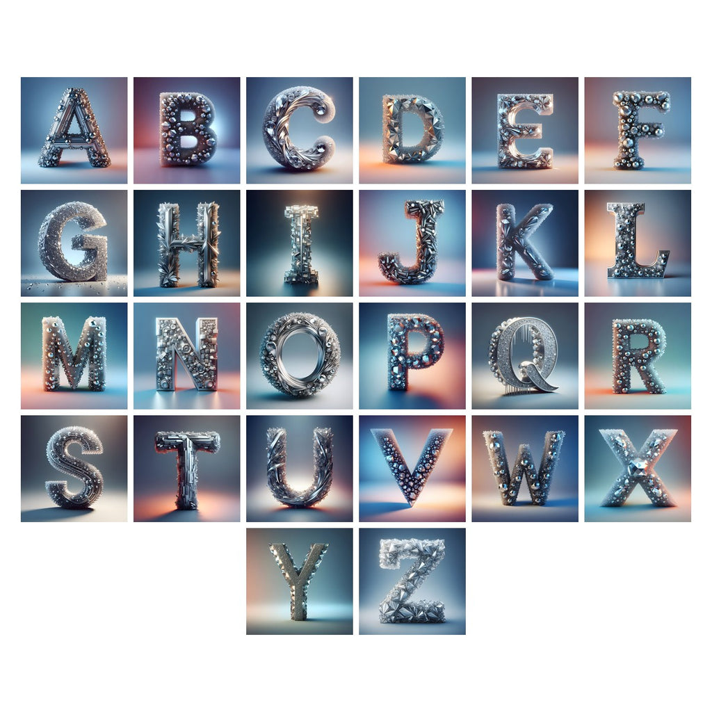 Silver Crystal alphabet — all 26 letters A to Z, choose any single letter