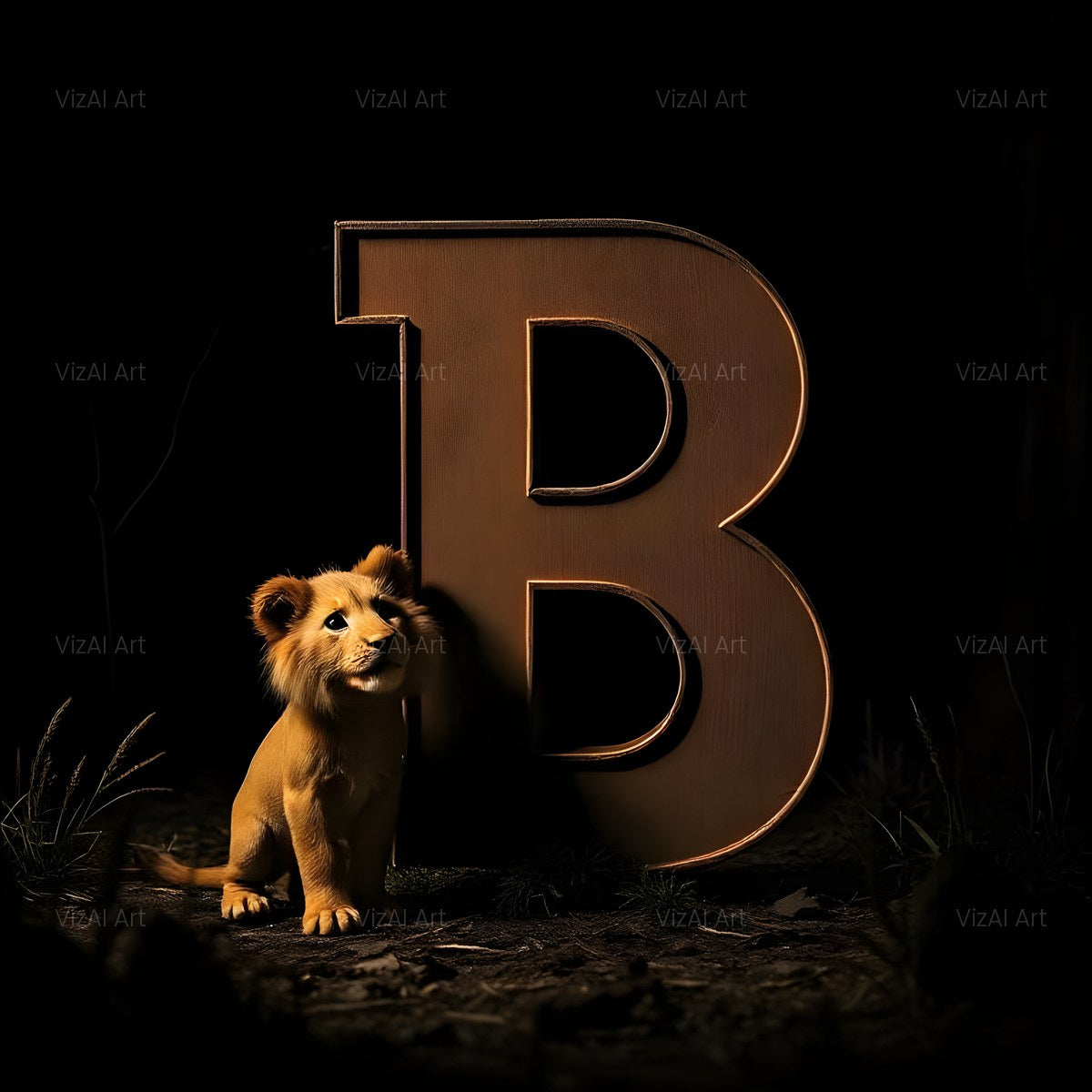Bronze Lion Night alphabet — printable letter B