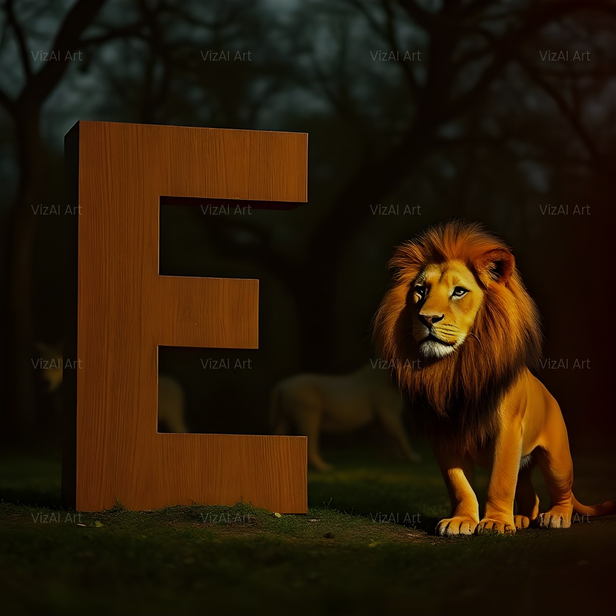 Bronze Lion Night alphabet — printable letter E