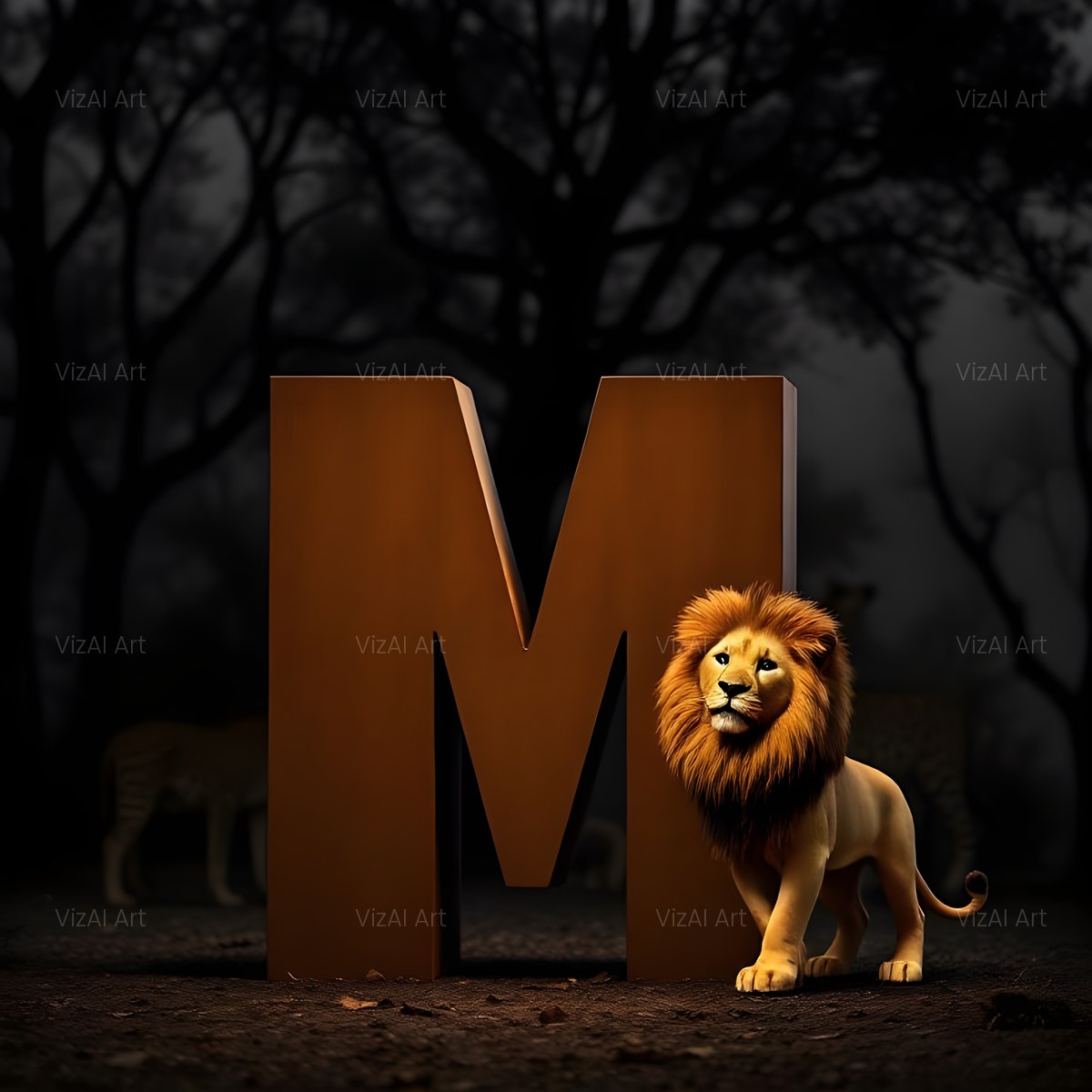 Bronze Lion Night alphabet — printable letter M