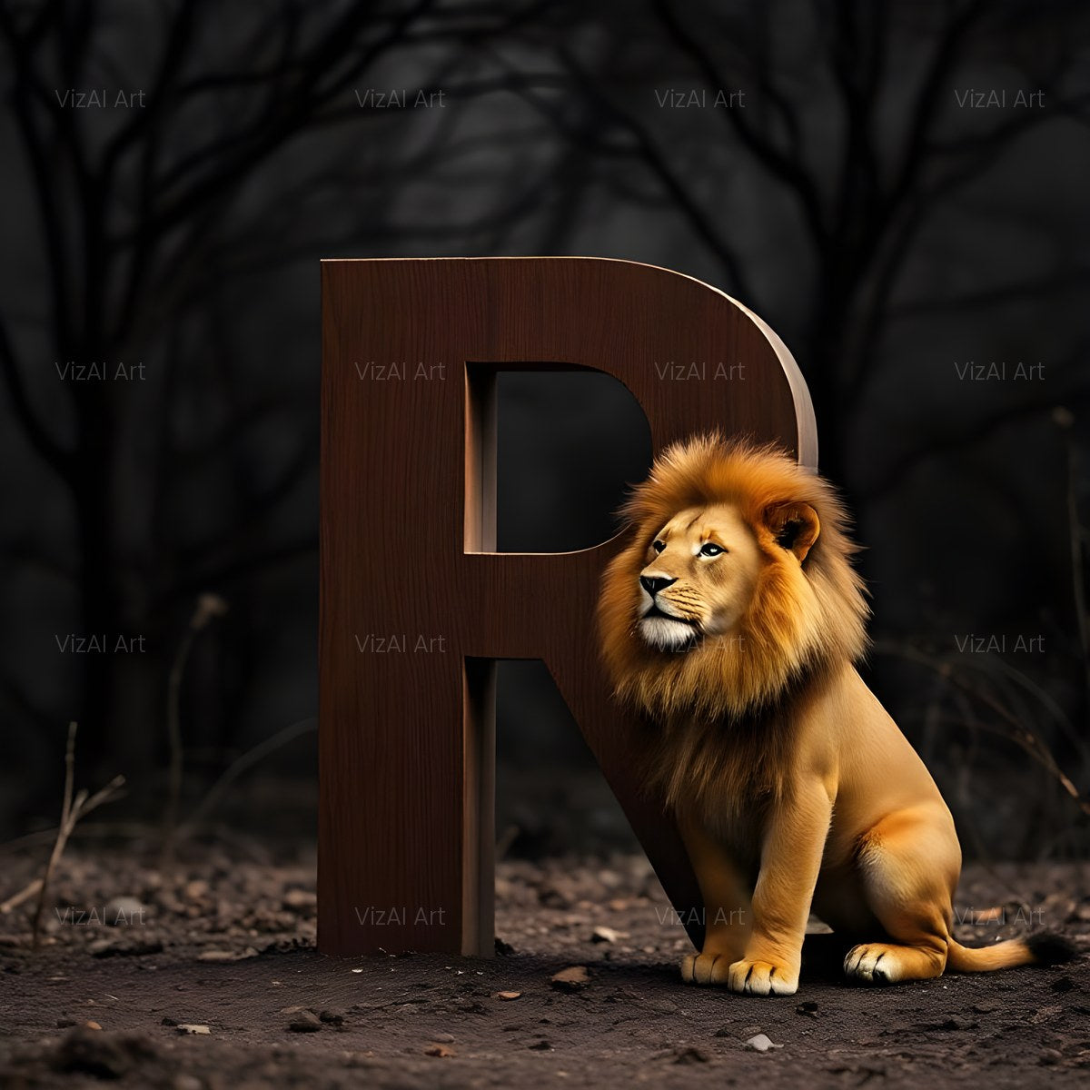 Bronze Lion Night alphabet — printable letter R