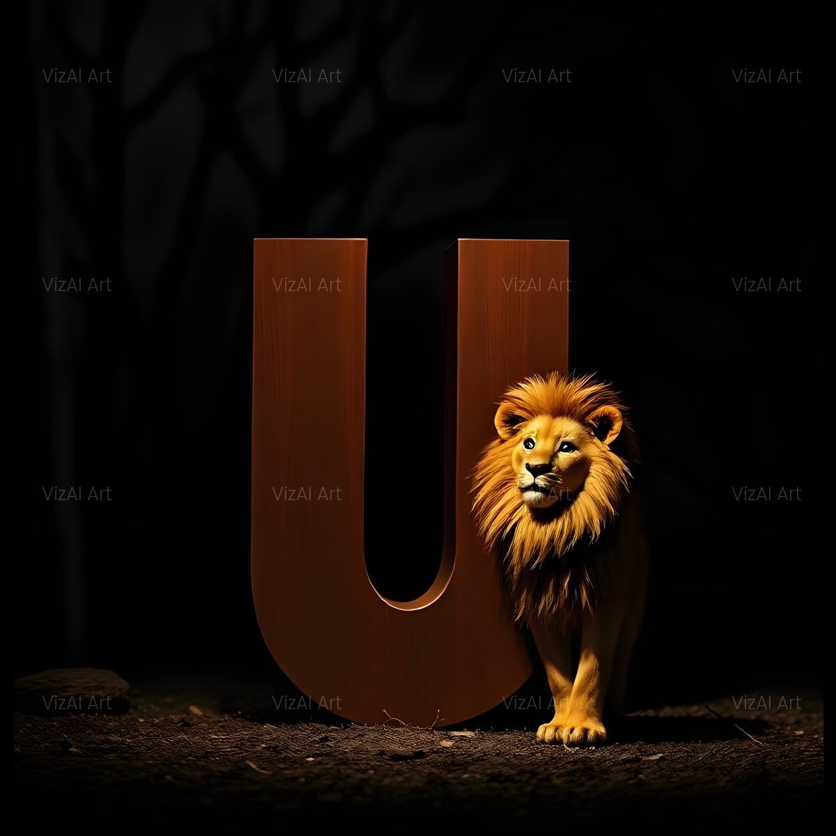 Bronze Lion Night alphabet — printable letter U