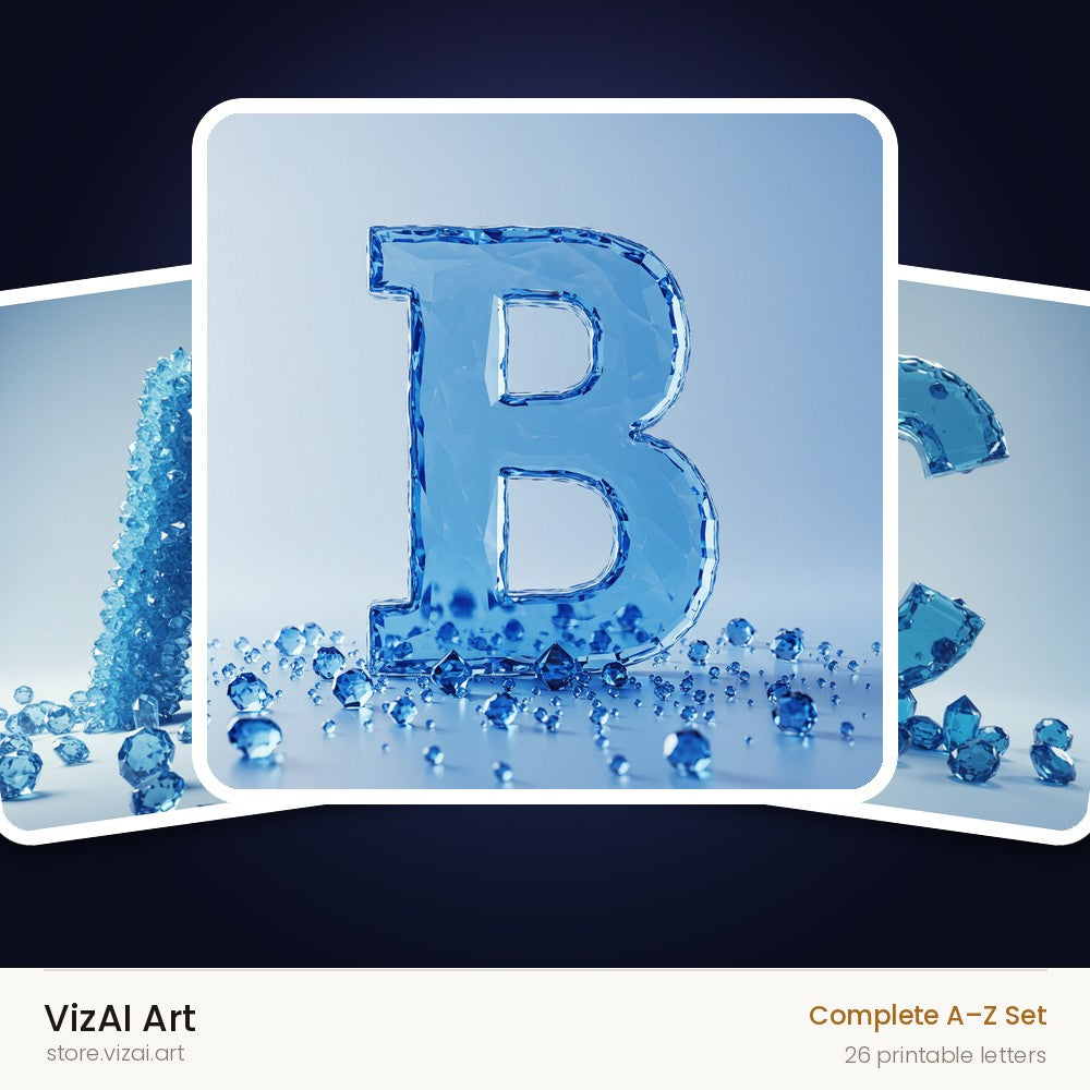 Azure Ice Crystal alphabet — choose an individual printable letter