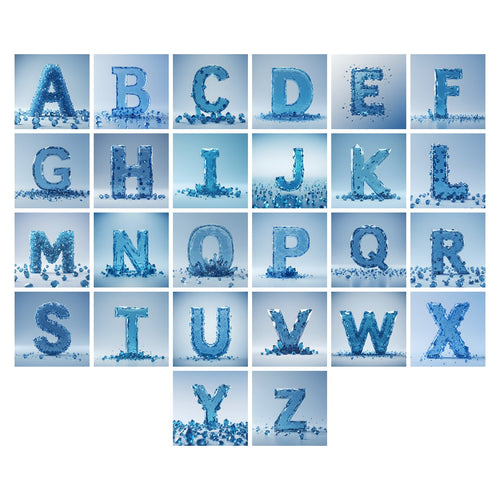 Azure Ice Crystal alphabet — all 26 letters A to Z, choose any single letter