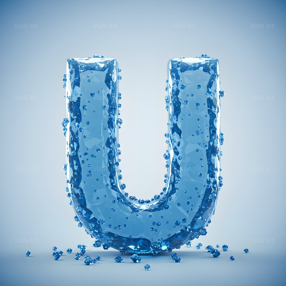 Azure Ice Crystal alphabet — printable letter U