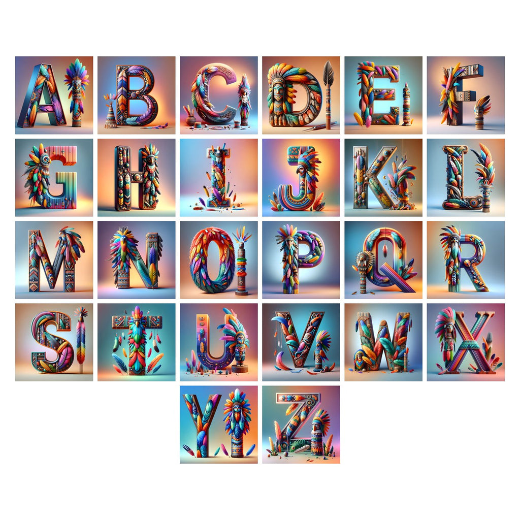 Carved Totem Pole alphabet — all 26 letters A to Z, choose any single letter