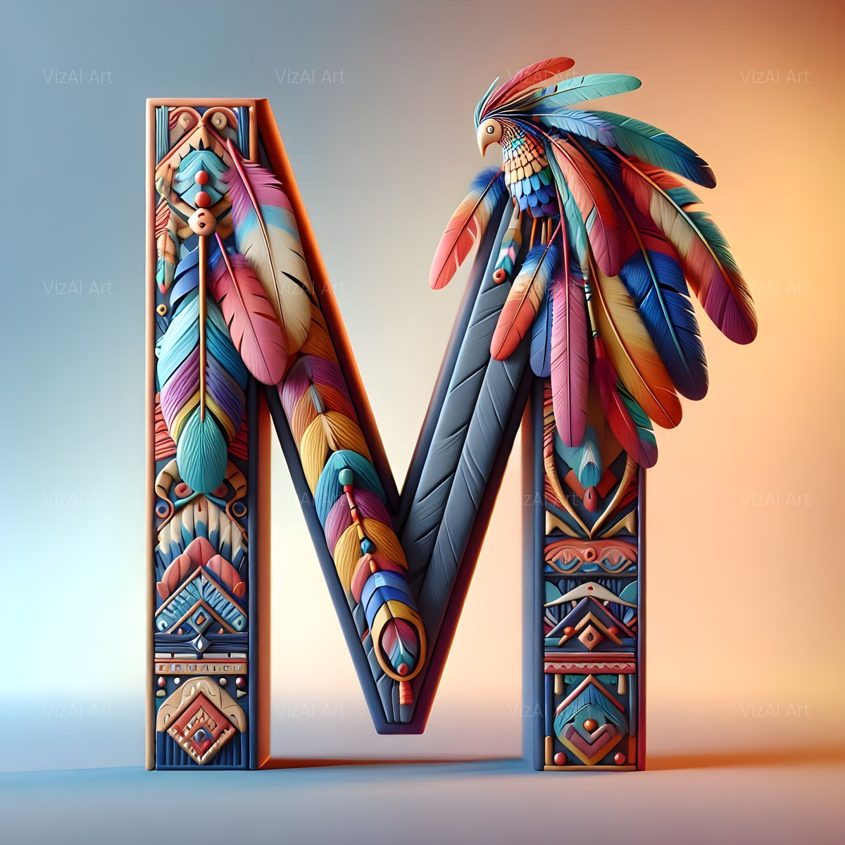 Carved Totem Pole alphabet — printable letter M