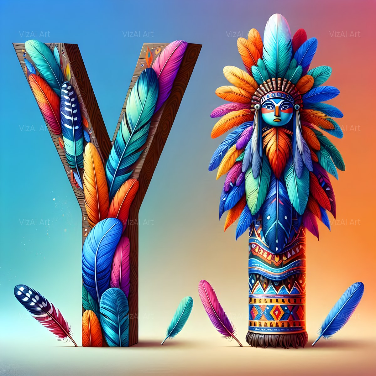 Carved Totem Pole alphabet — printable letter Y