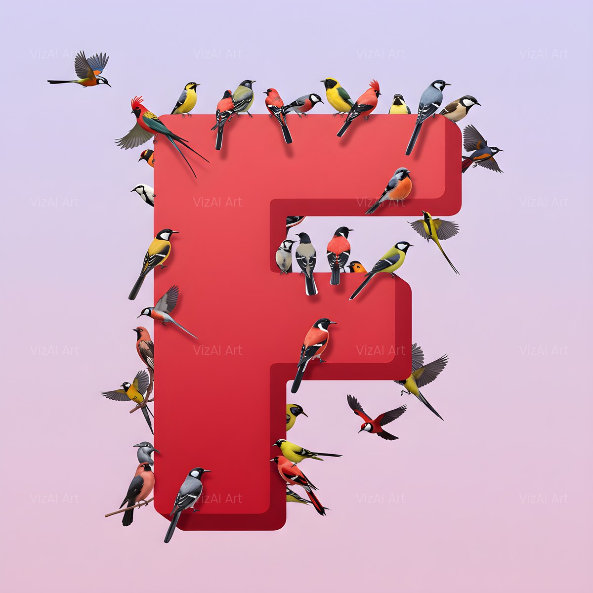 Garden Bird alphabet — printable letter F