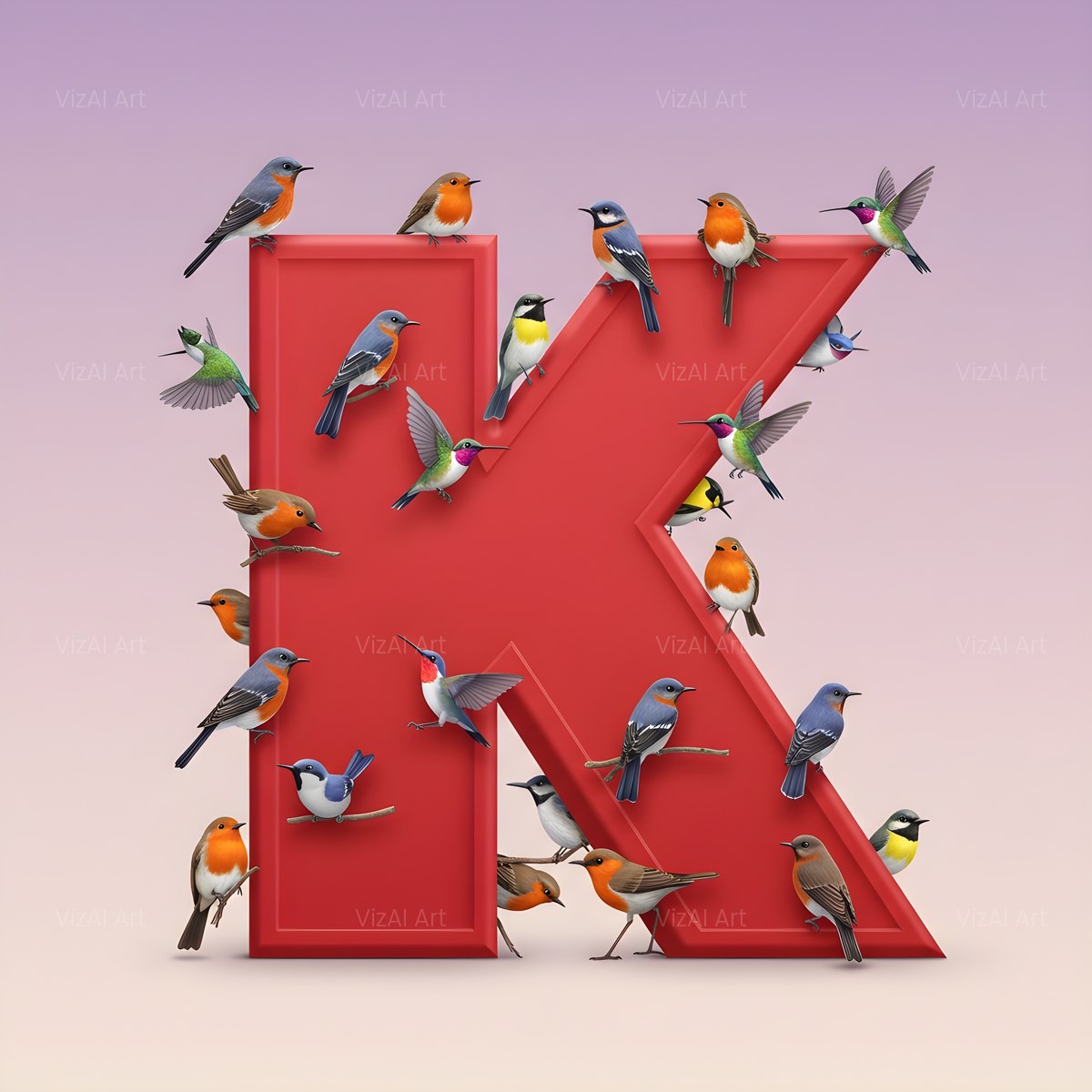 Garden Bird alphabet — printable letter K