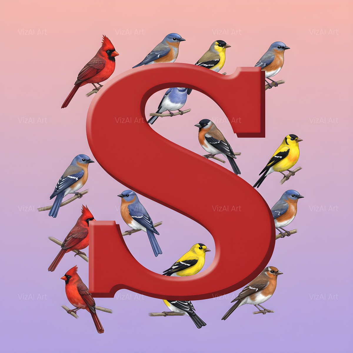 Garden Bird alphabet — printable letter S