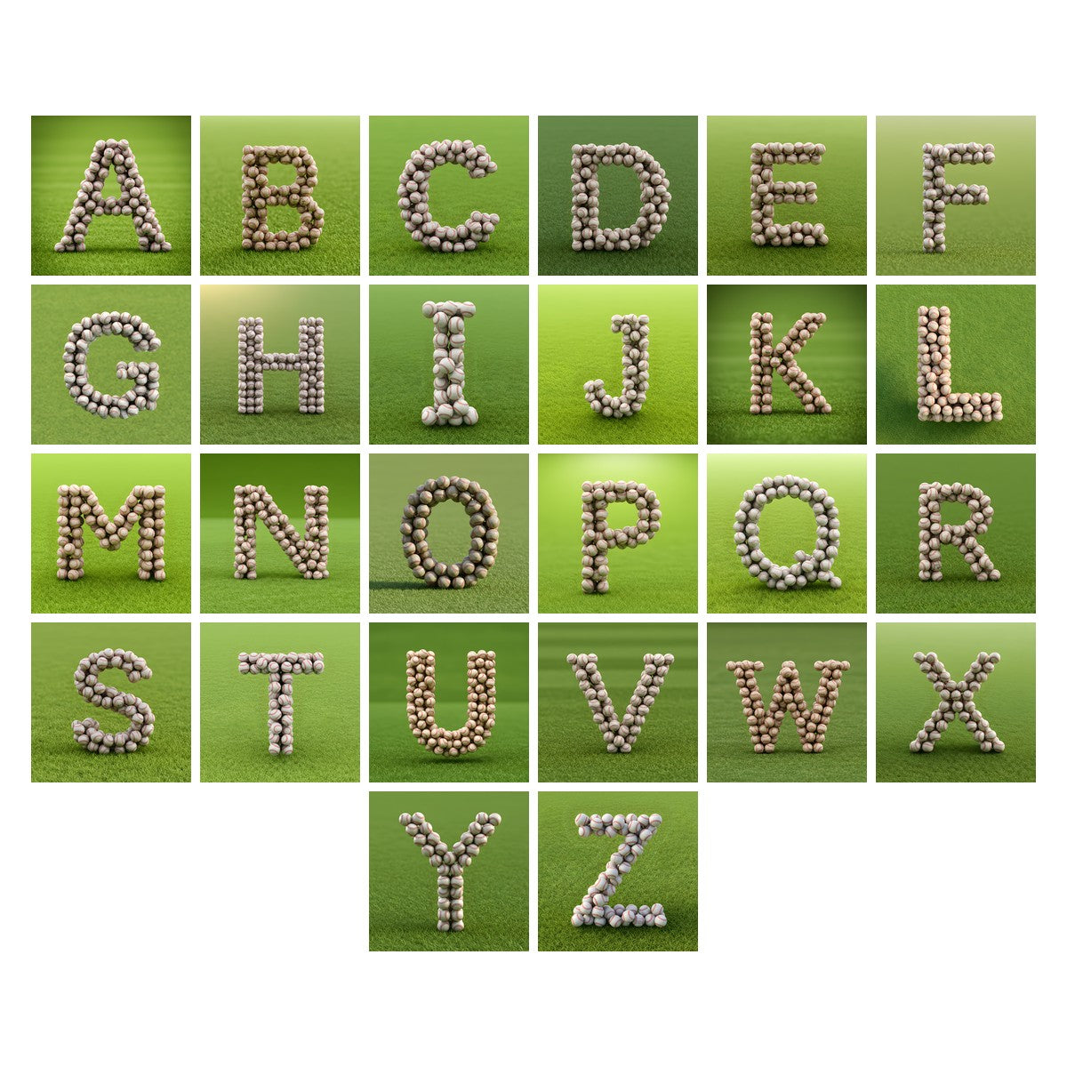 Baseball Pitch Stitch alphabet — all 26 letters A to Z, choose any single letter