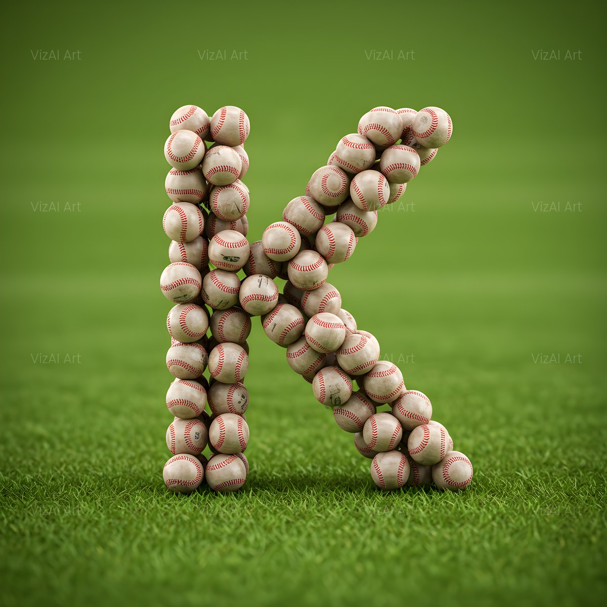 Baseball Pitch Stitch alphabet — printable letter K