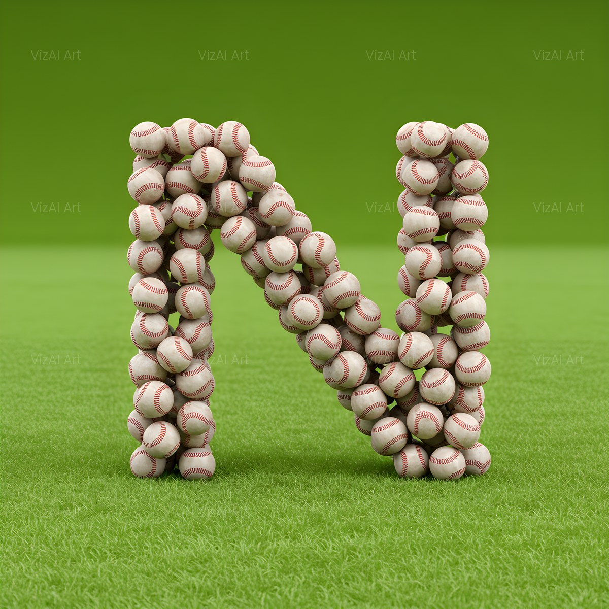 Baseball Pitch Stitch alphabet — printable letter N