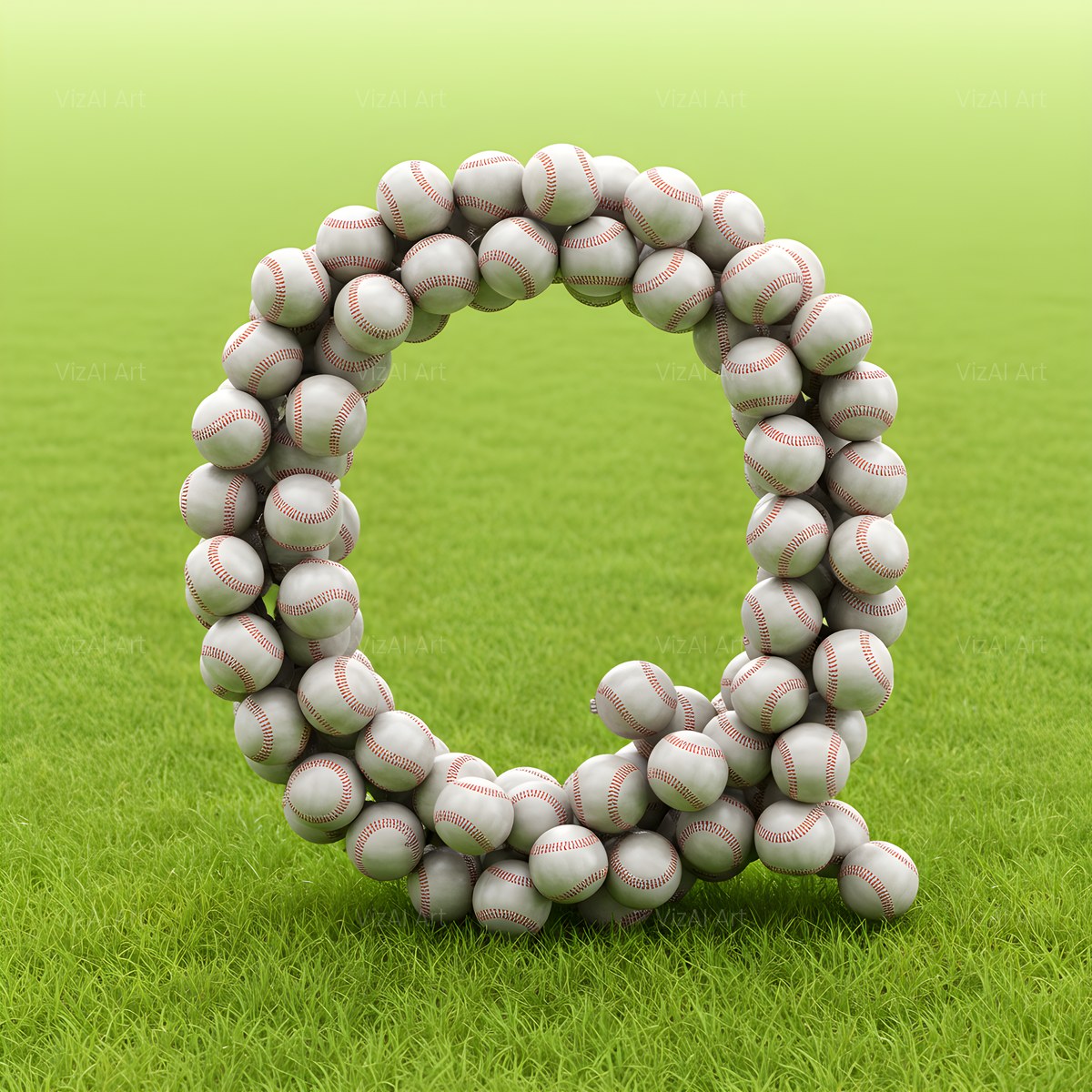Baseball Pitch Stitch alphabet — printable letter Q
