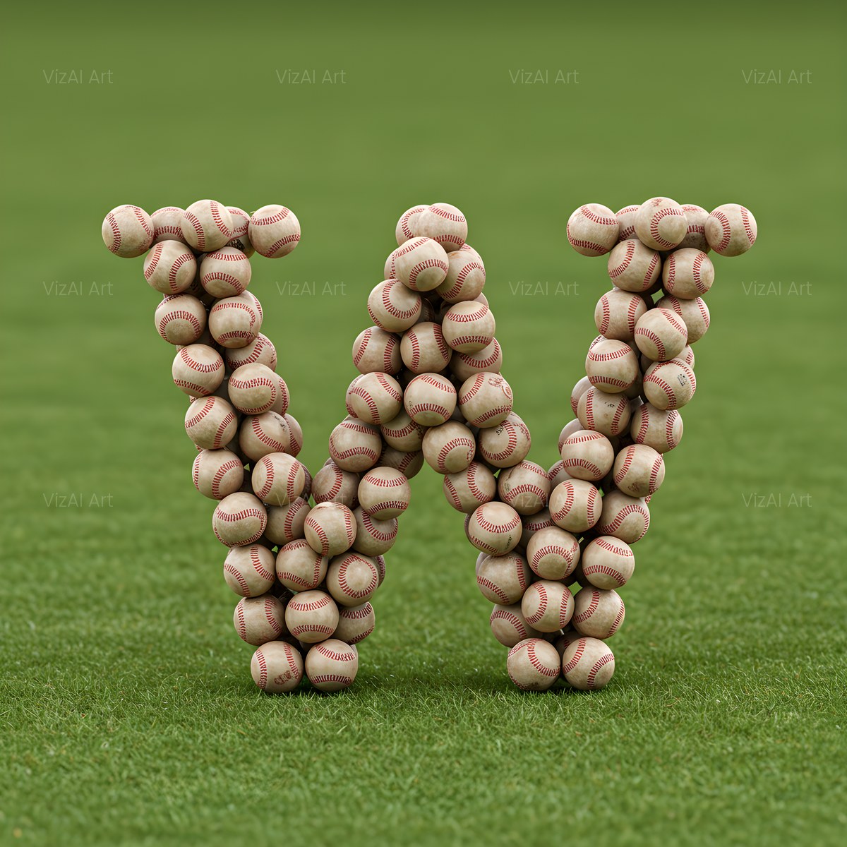 Baseball Pitch Stitch alphabet — printable letter W