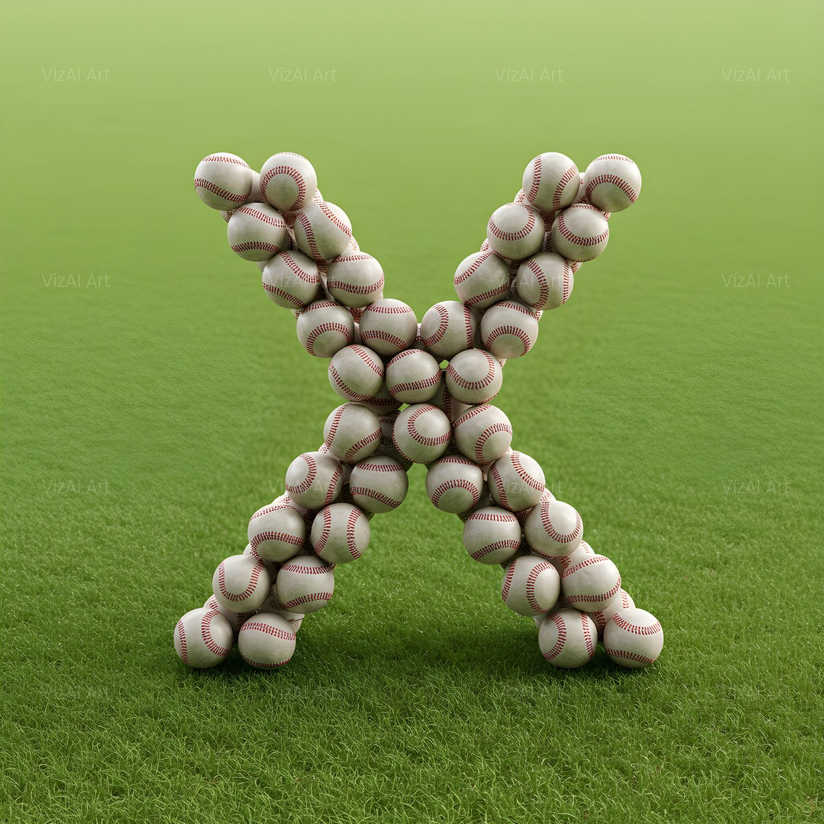 Baseball Pitch Stitch alphabet — printable letter X