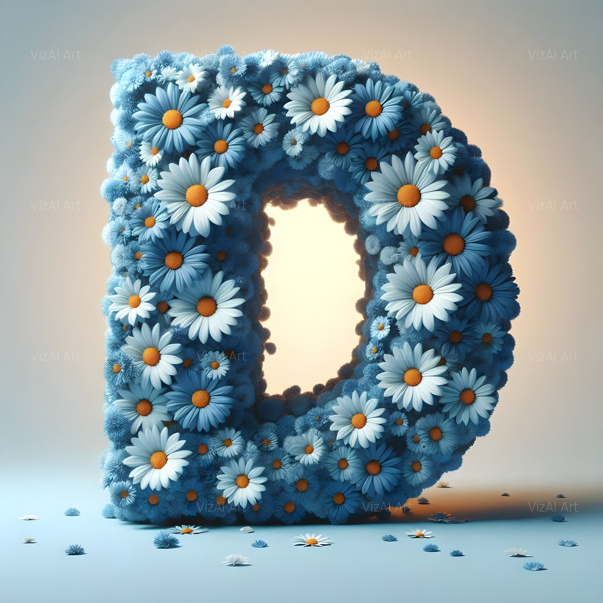 Blue Daisy alphabet — printable letter D