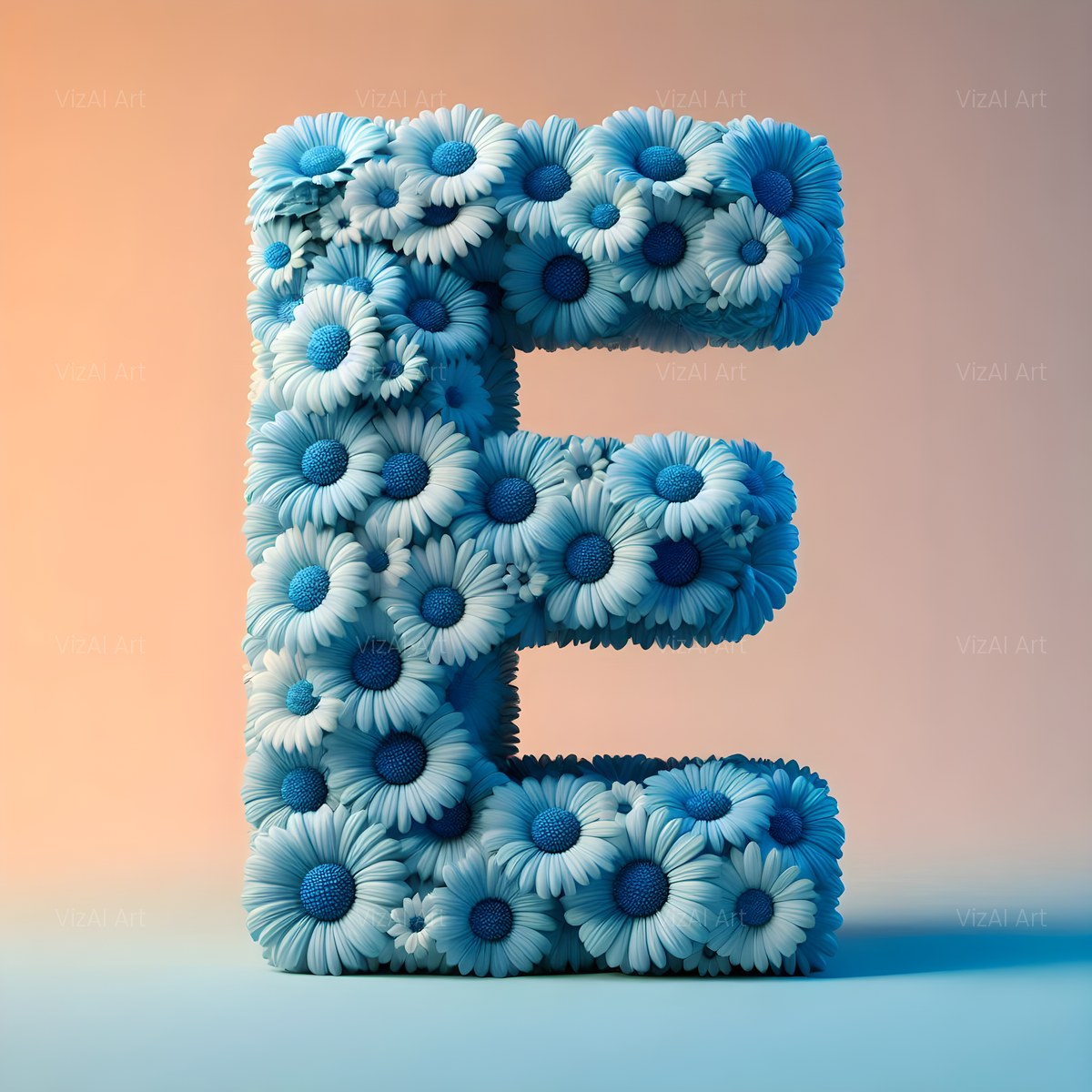 Blue Daisy alphabet — printable letter E