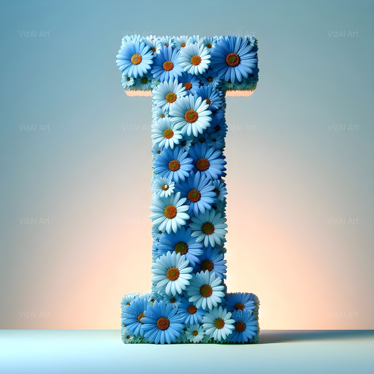 Blue Daisy alphabet — printable letter I