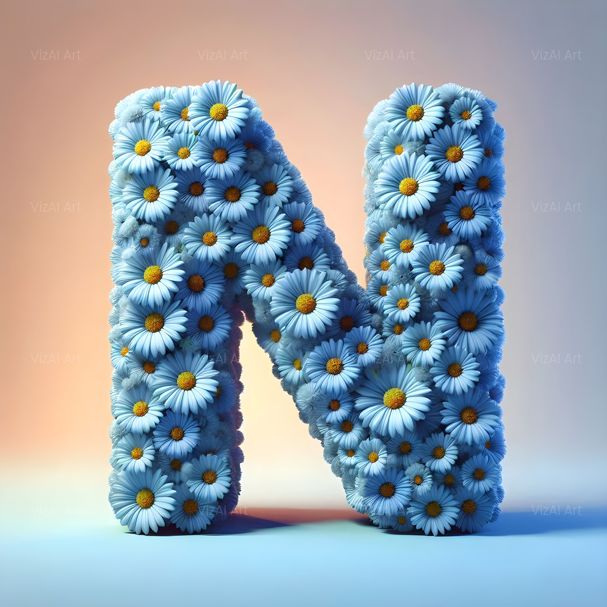 Blue Daisy alphabet — printable letter N