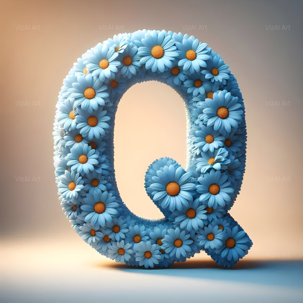 Blue Daisy alphabet — printable letter Q