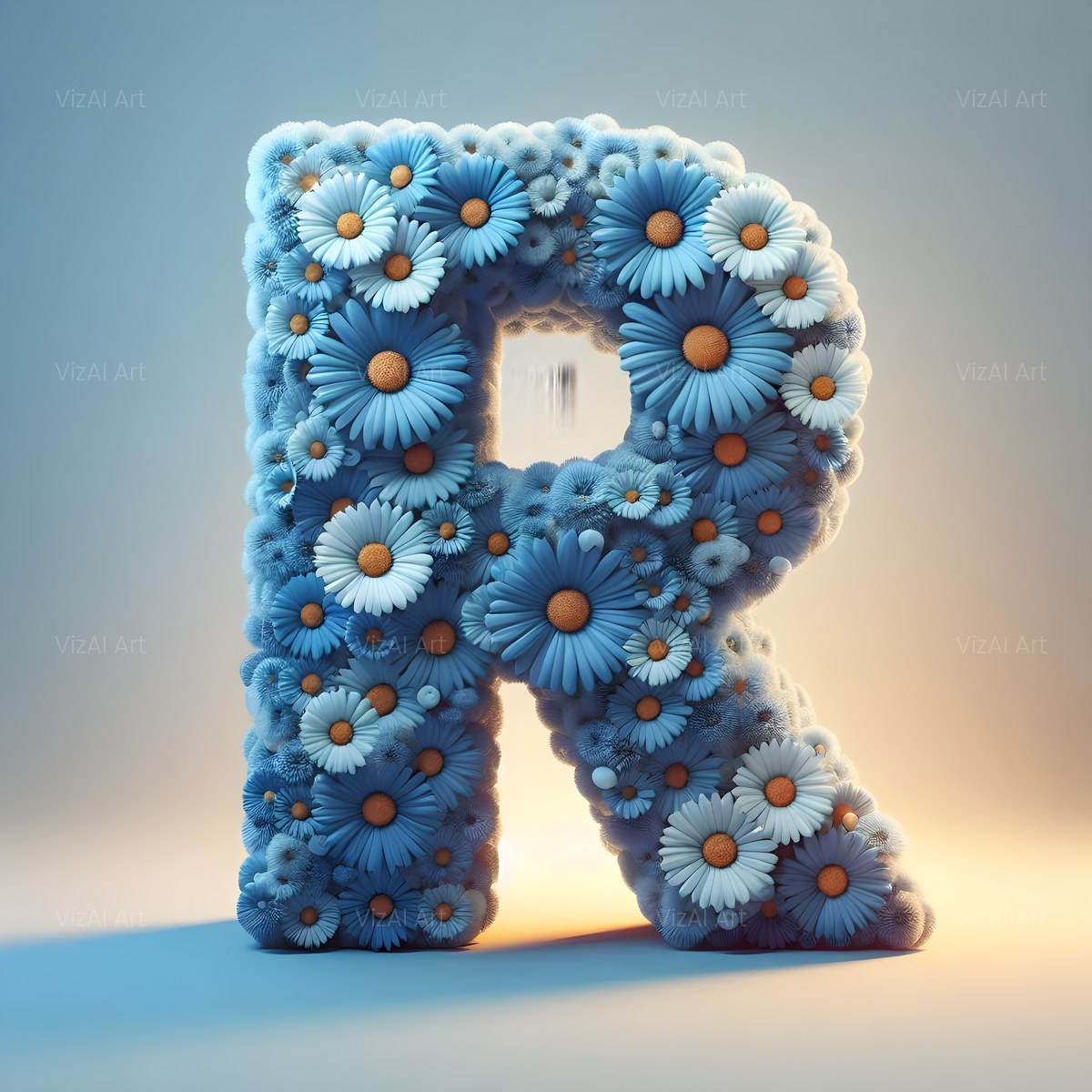Blue Daisy alphabet — printable letter R