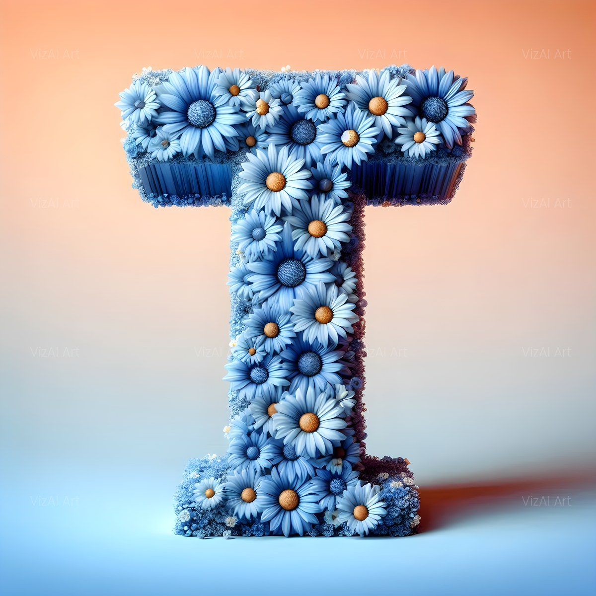 Blue Daisy alphabet — printable letter T