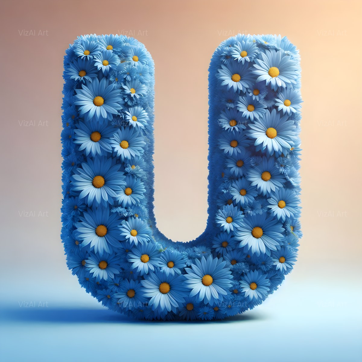 Blue Daisy alphabet — printable letter U