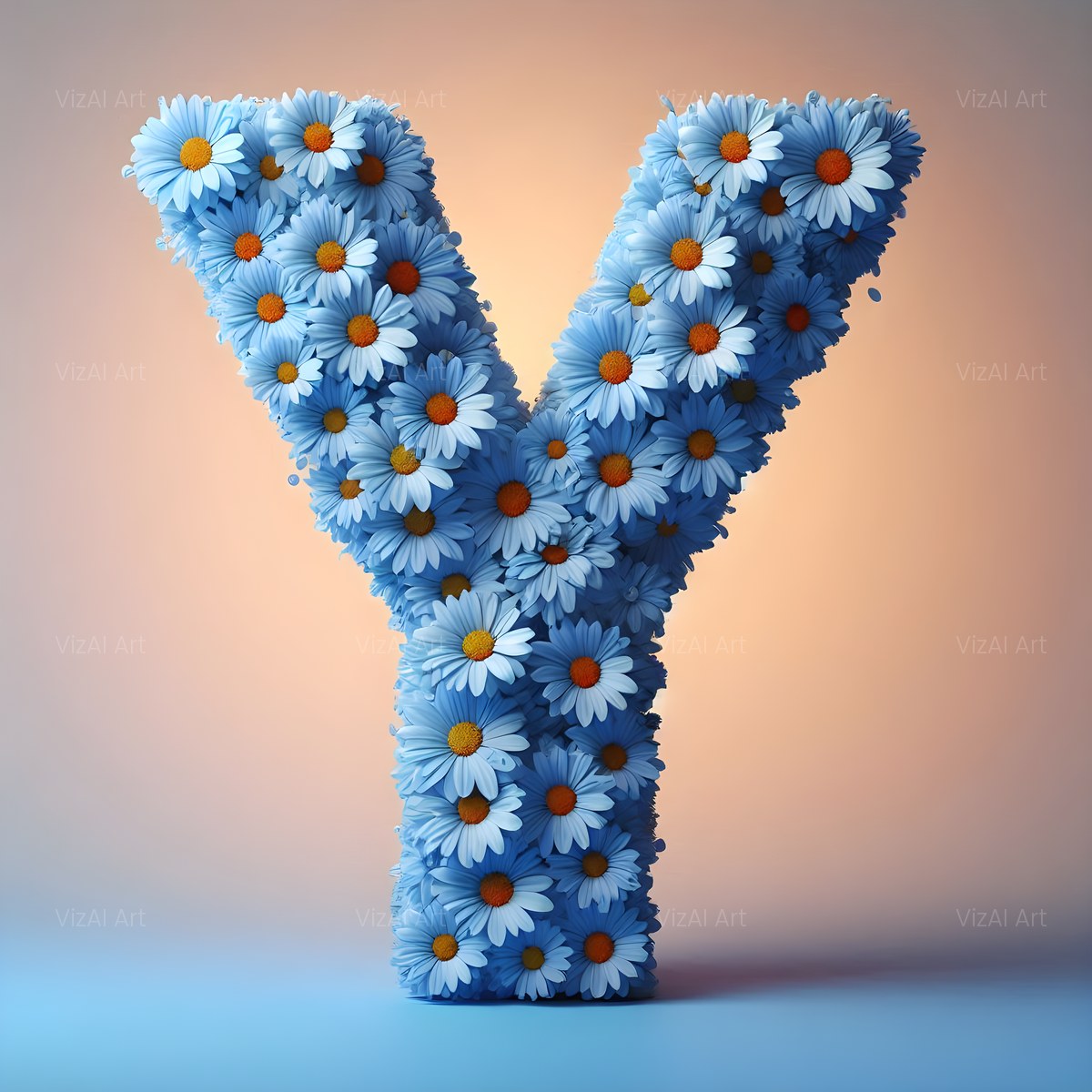 Blue Daisy alphabet — printable letter Y