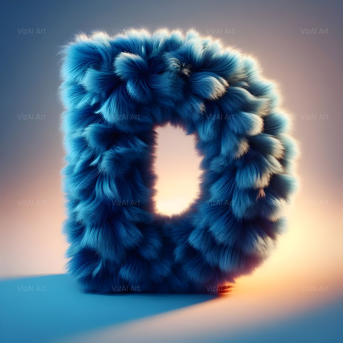 Blue Plush Fur alphabet — printable letter D