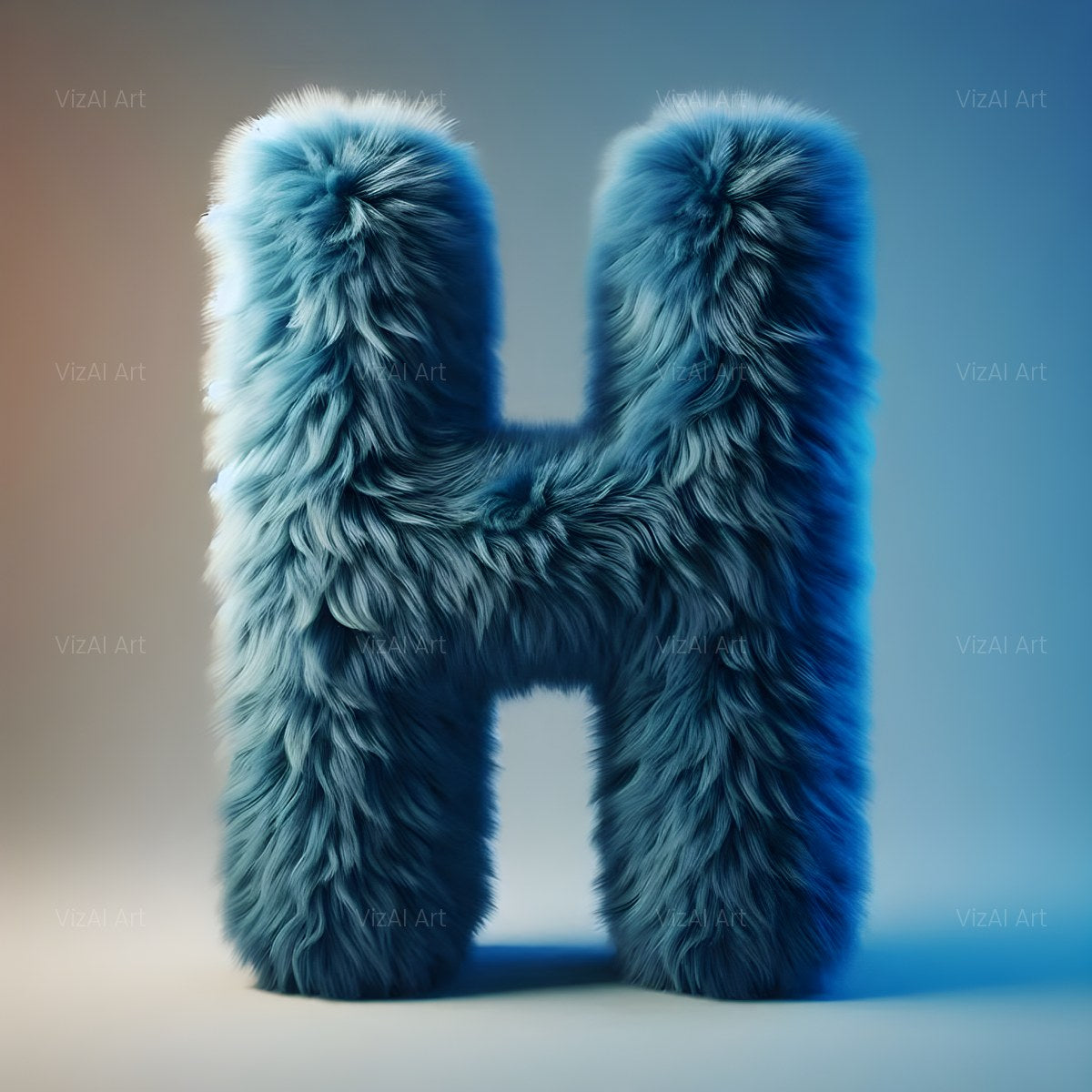 Blue Plush Fur alphabet — printable letter H