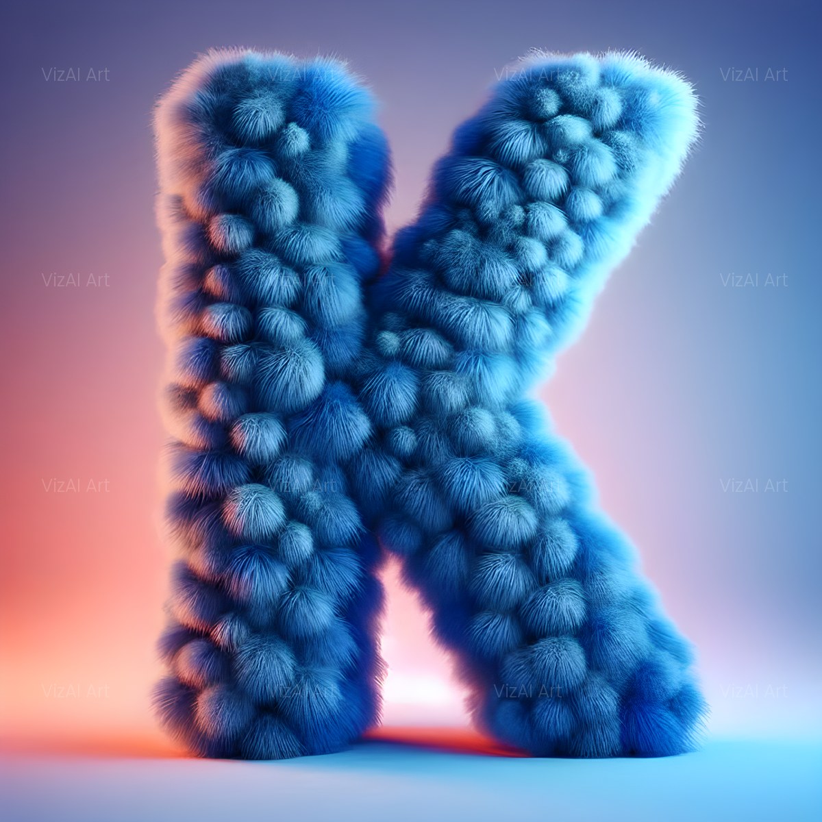 Blue Plush Fur alphabet — printable letter K