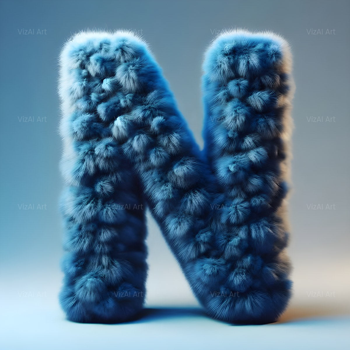 Blue Plush Fur alphabet — printable letter N