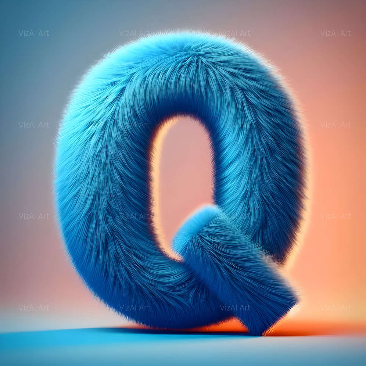Blue Plush Fur alphabet — printable letter Q