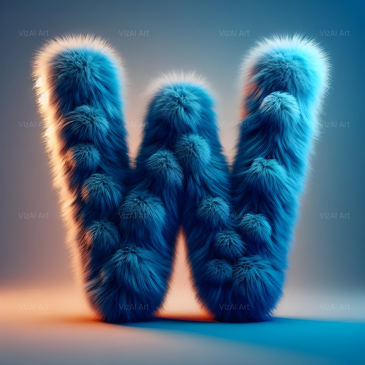 Blue Plush Fur alphabet — printable letter W