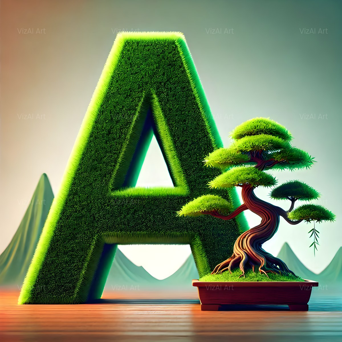 Bonsai Garden Moss alphabet — printable letter A