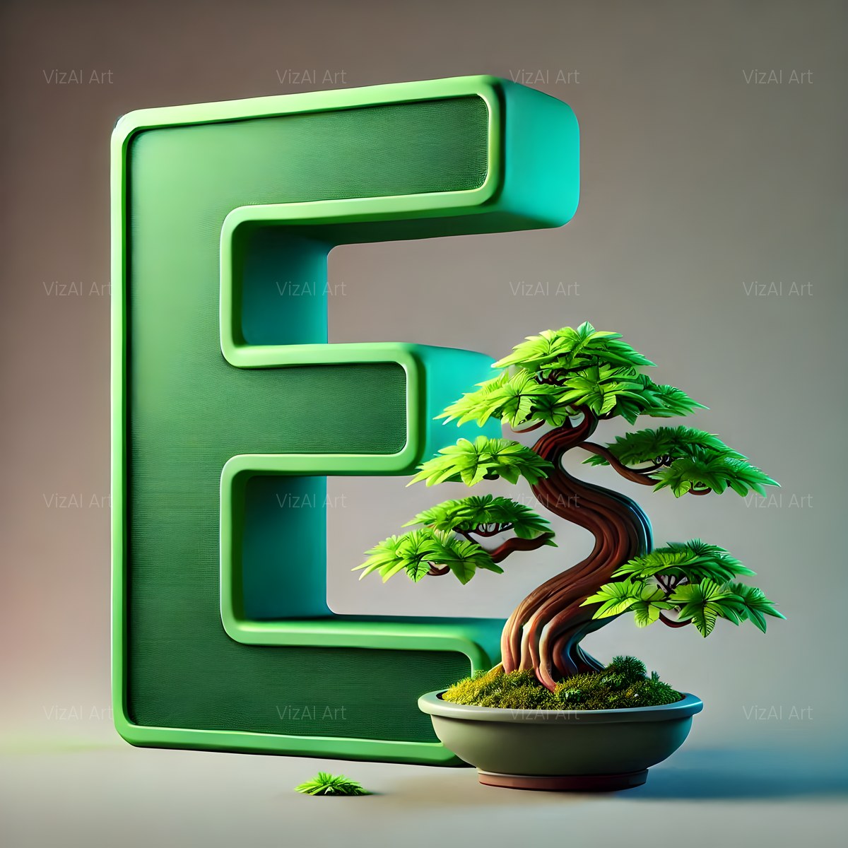 Bonsai Garden Moss alphabet — printable letter E
