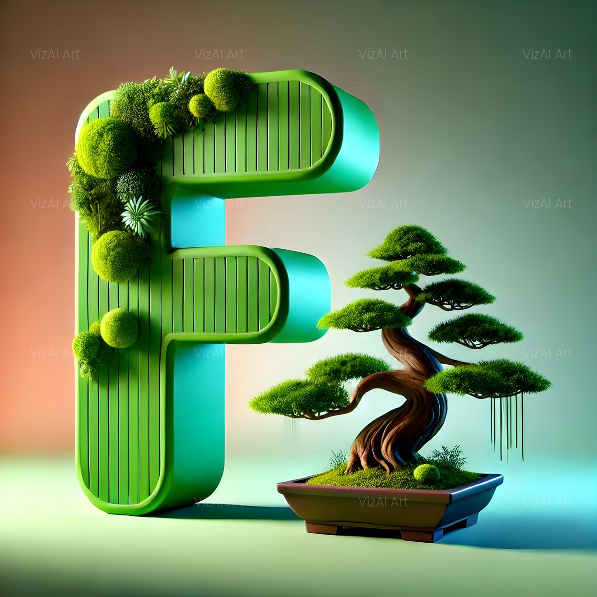 Bonsai Garden Moss alphabet — printable letter F