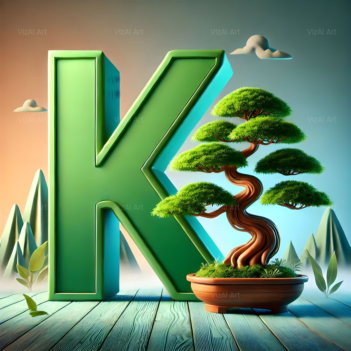 Bonsai Garden Moss alphabet — printable letter K