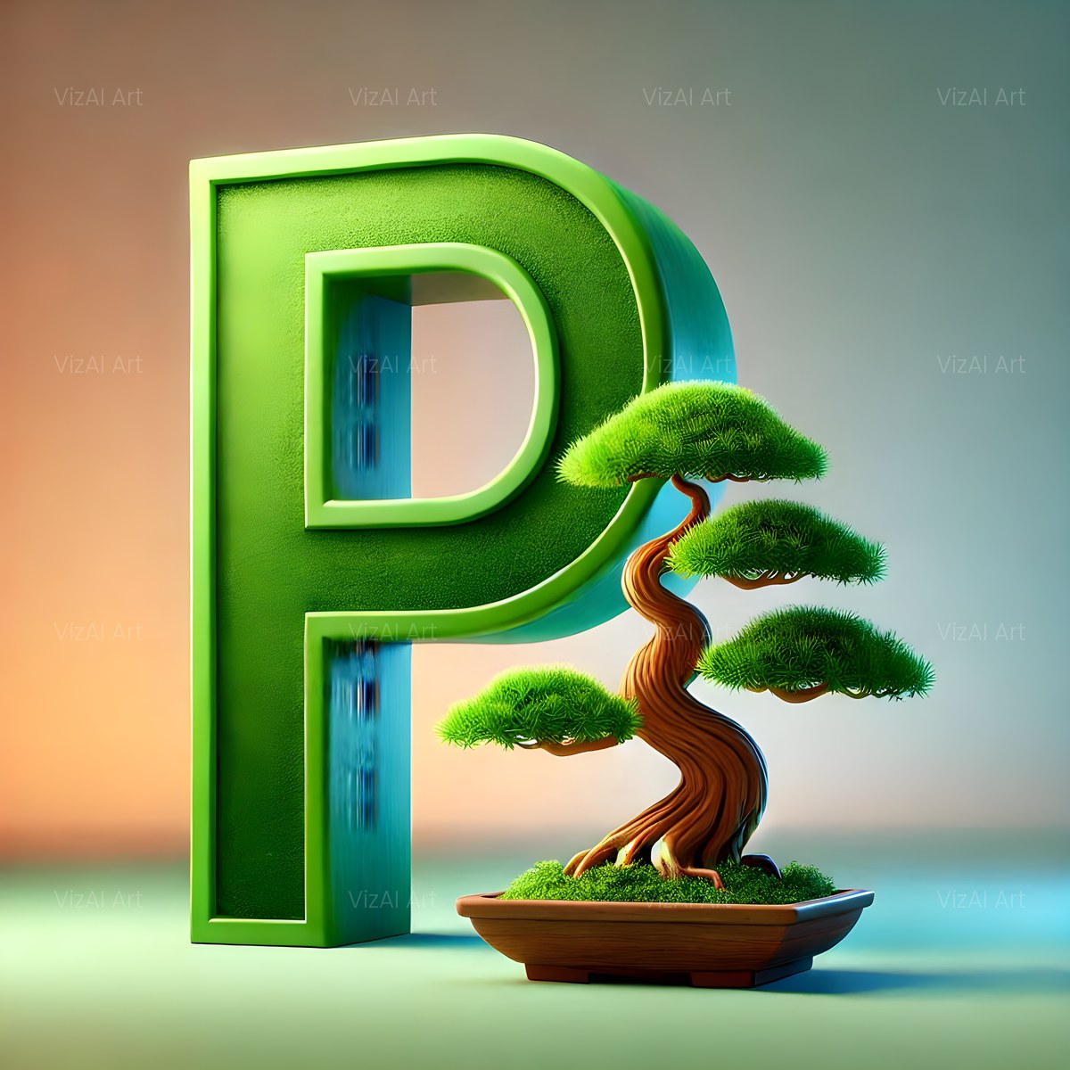 Bonsai Garden Moss alphabet — printable letter P