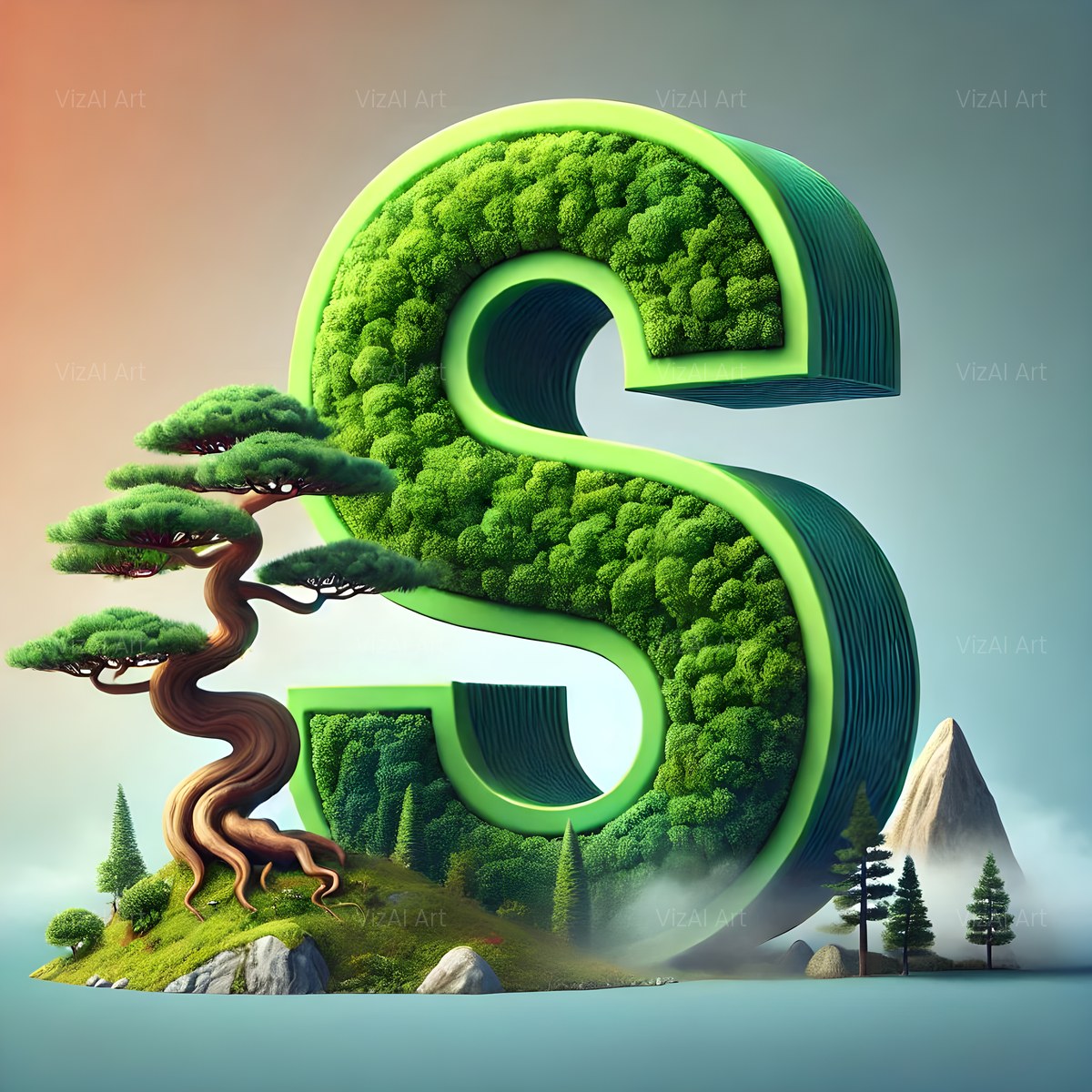Bonsai Garden Moss alphabet — printable letter S