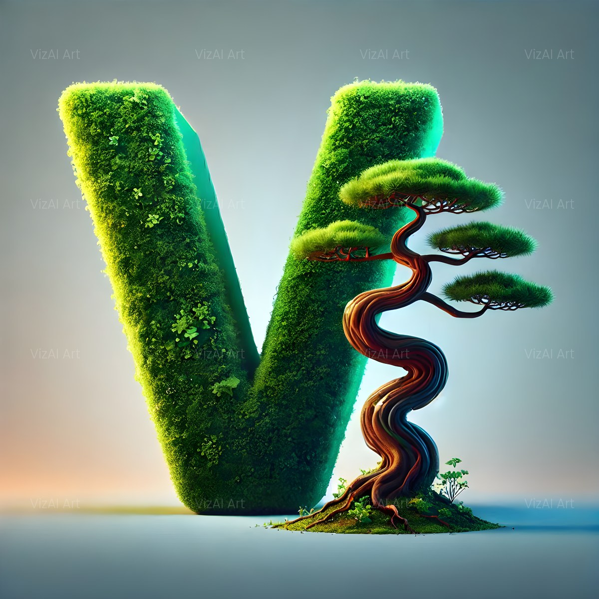 Bonsai Garden Moss alphabet — printable letter V