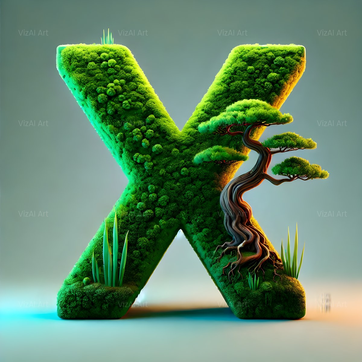 Bonsai Garden Moss alphabet — printable letter X