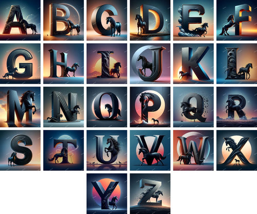 Black Horse alphabet — all 26 letters A to Z