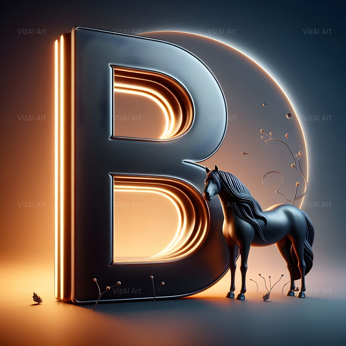 Black Horse alphabet — printable letter B