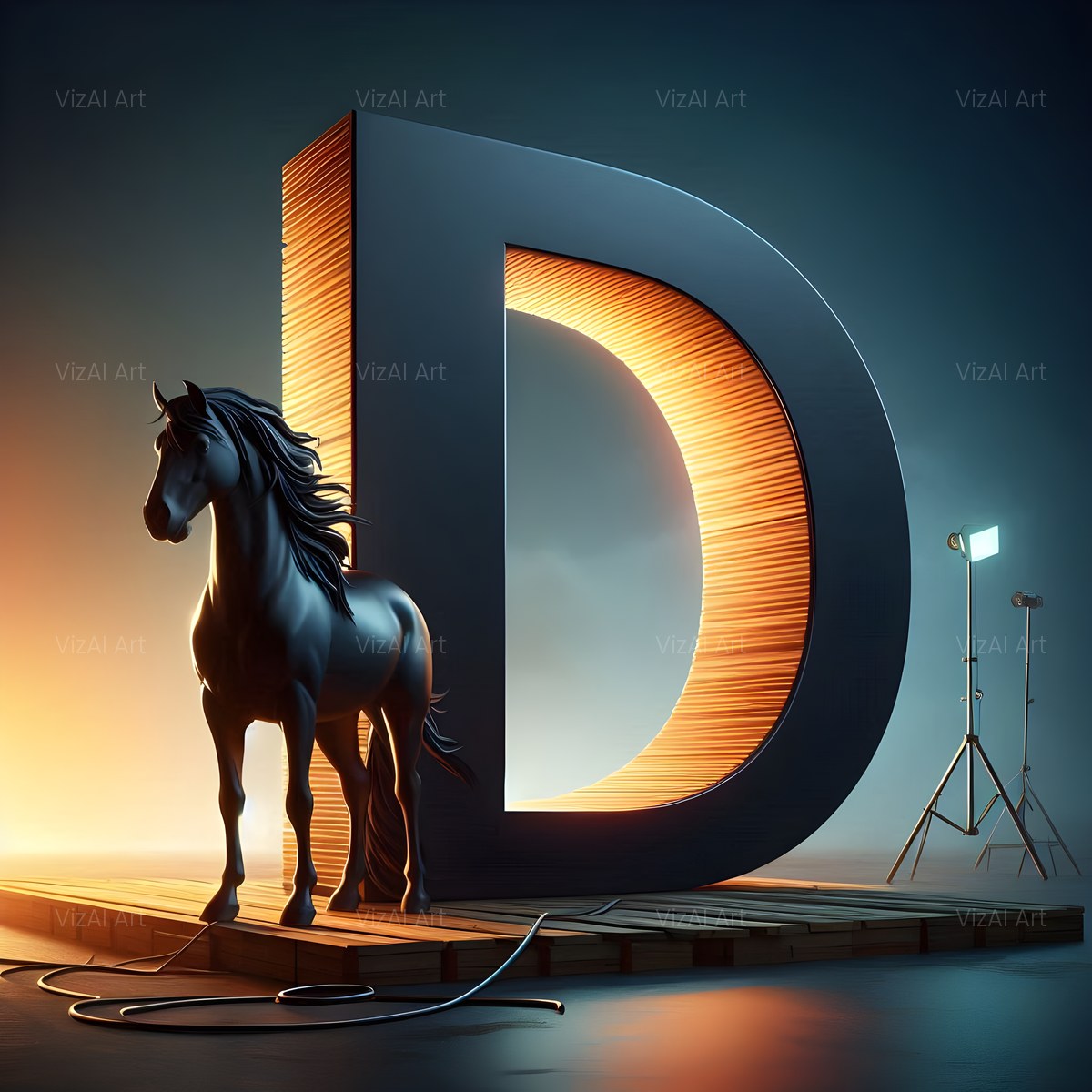 Black Horse alphabet — printable letter D
