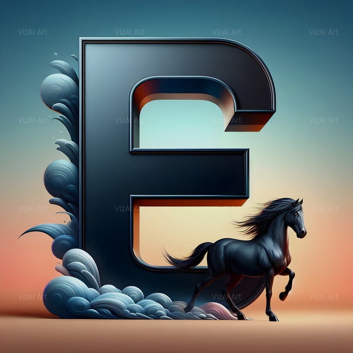 Black Horse alphabet — printable letter E